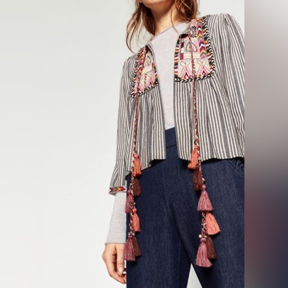 Zara Embroidered Boho Tie Front Open Cardigan size M - Picture 2 of 12